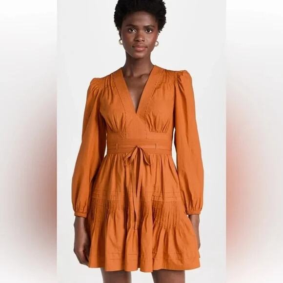 ULLA JOHNSON Rosalind Dress Saffron Rust Orange Size 2 - Picture 1 of 11